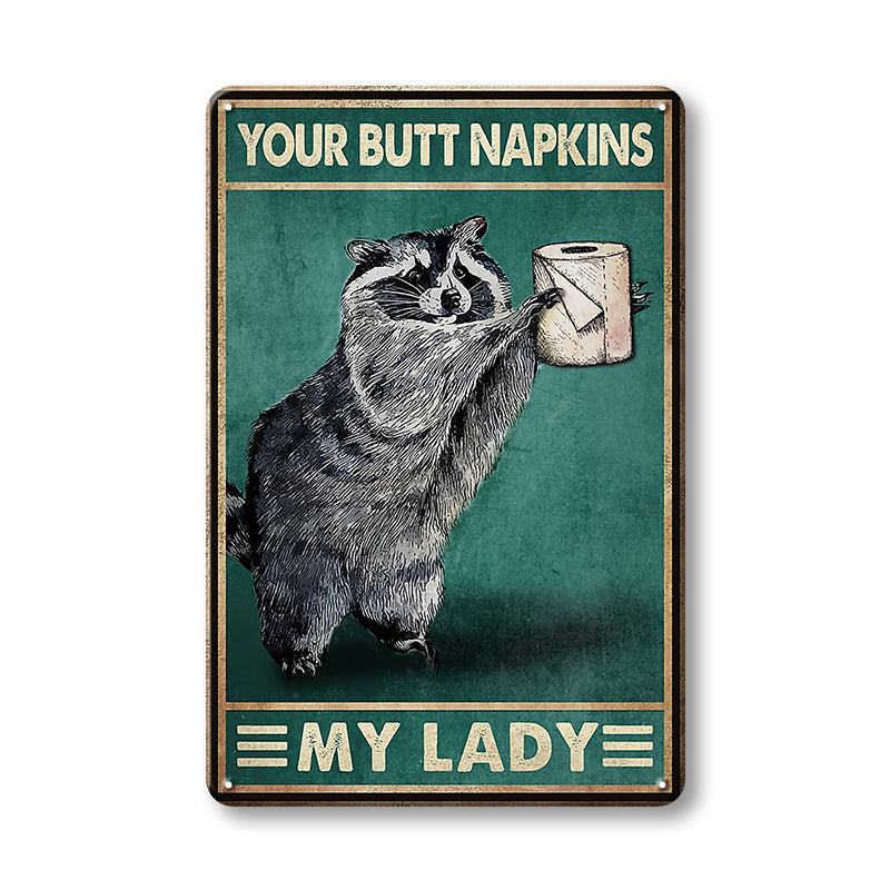 アライグマ トイレットペーパー ブリキ看板  ユーモア トイレ インテリア