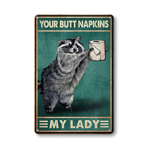 アライグマ トイレットペーパー ブリキ看板  ユーモア トイレ インテリア