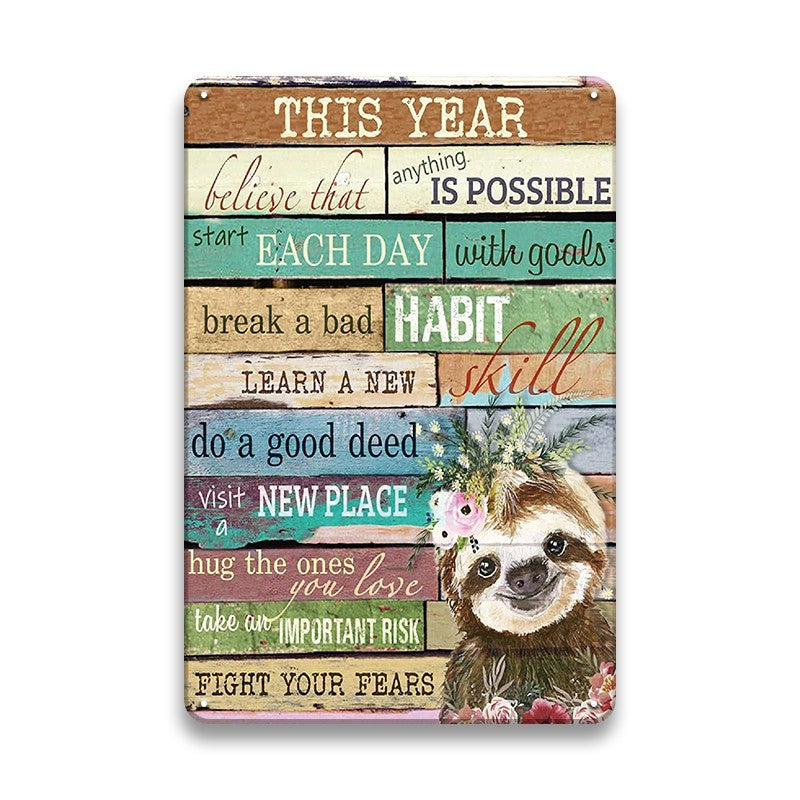 ナマケモノ 英字 メッセージ ブリキ看板 インテリア 壁飾り