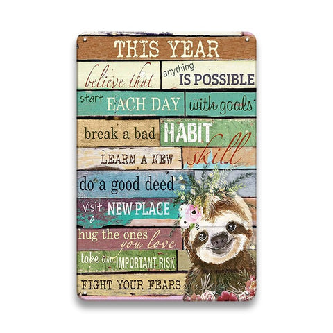 ナマケモノ 英字 メッセージ ブリキ看板 インテリア 壁飾り