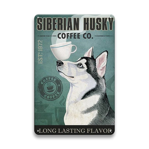 ハスキー 犬 コーヒー ブリキ看板 カフェ インテリア レトロ