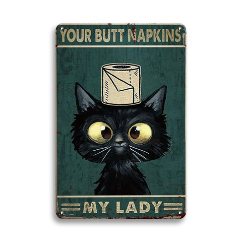 黒猫 ユーモア トイレットペーパー おしゃれ ブリキ看板 インテリア