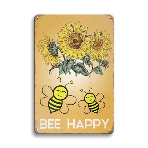 ひまわり 蜂 BEE HAPPY ブリキ看板
