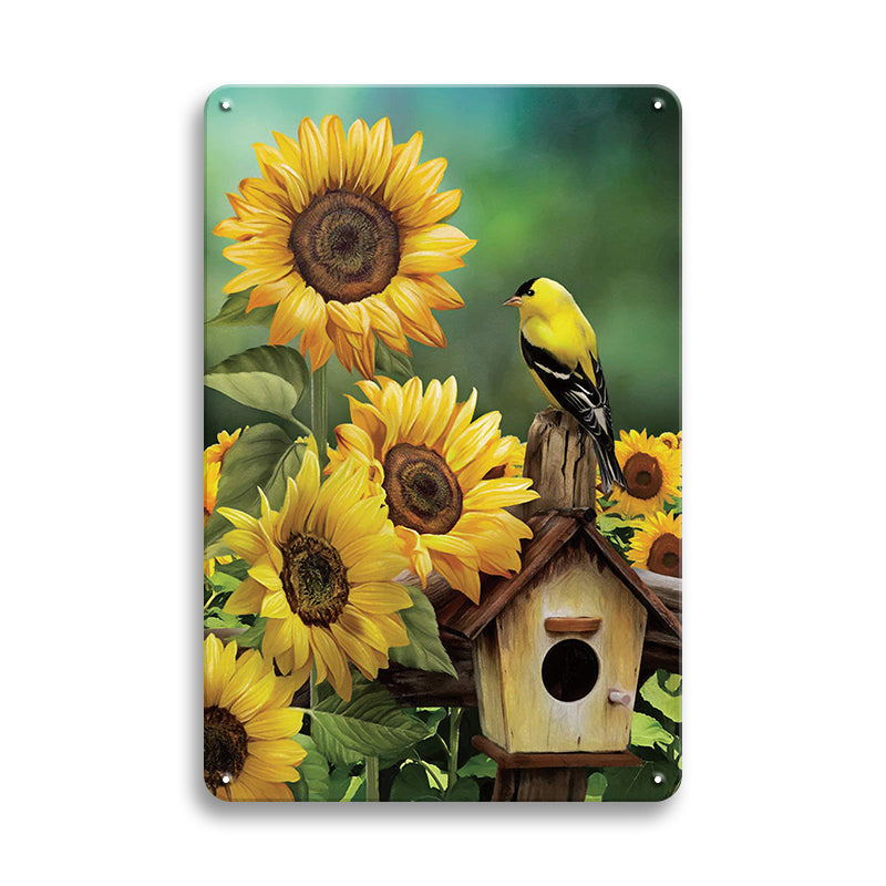 ひまわり 鳥 小屋 ナチュラル ブリキ看板 レトロ インテリア 雑貨