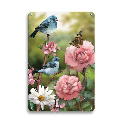鳥 蝶々 バラ 花 ブリキ看板 レトロ インテリア 雑貨