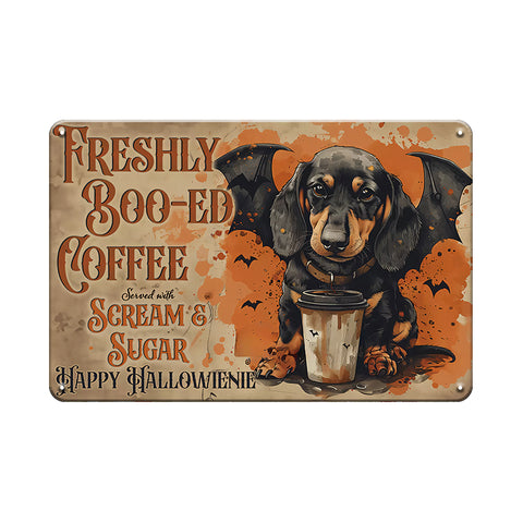 ダックスフンド ハロウィン コーヒー 犬 おしゃれ ブリキ看板 インテリア