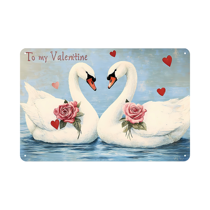 白鳥 バレンタイン ローズ ハート ブリキ看板 レトロ インテリア