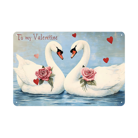 白鳥 バレンタイン ローズ ハート ブリキ看板 レトロ インテリア