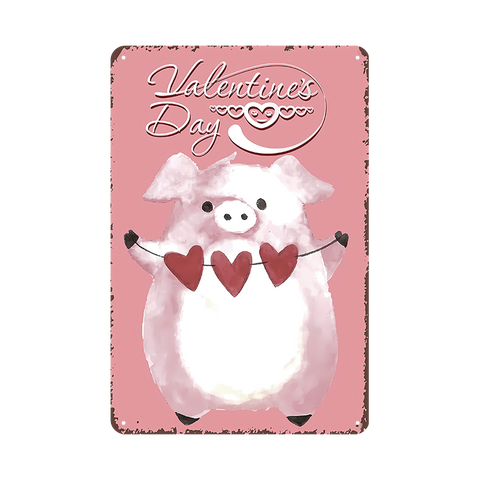 バレンタインデー ブタ キャラクター ブリキ看板 ハート インテリア 壁飾り コレクション