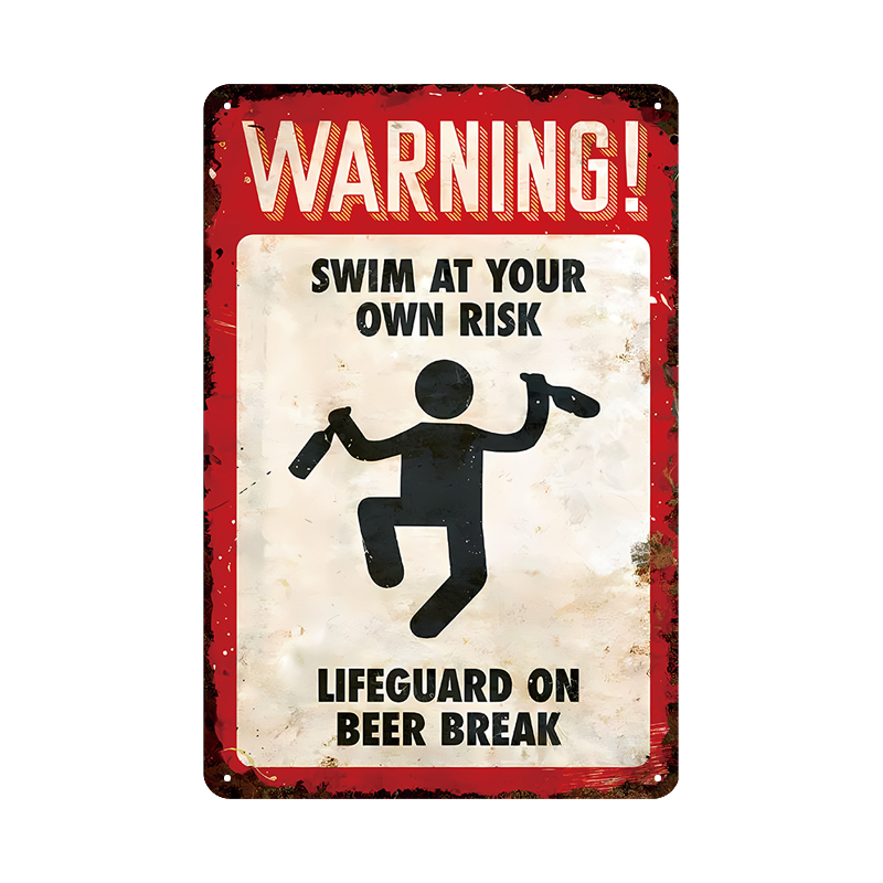 WARNING プール 注意喚起 ブリキ看板 ビンテージ インテリア 壁飾り コレクション