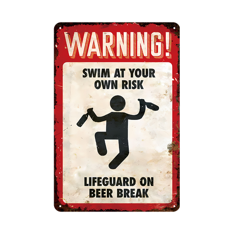 WARNING プール 注意喚起 ブリキ看板 ビンテージ インテリア 壁飾り コレクション