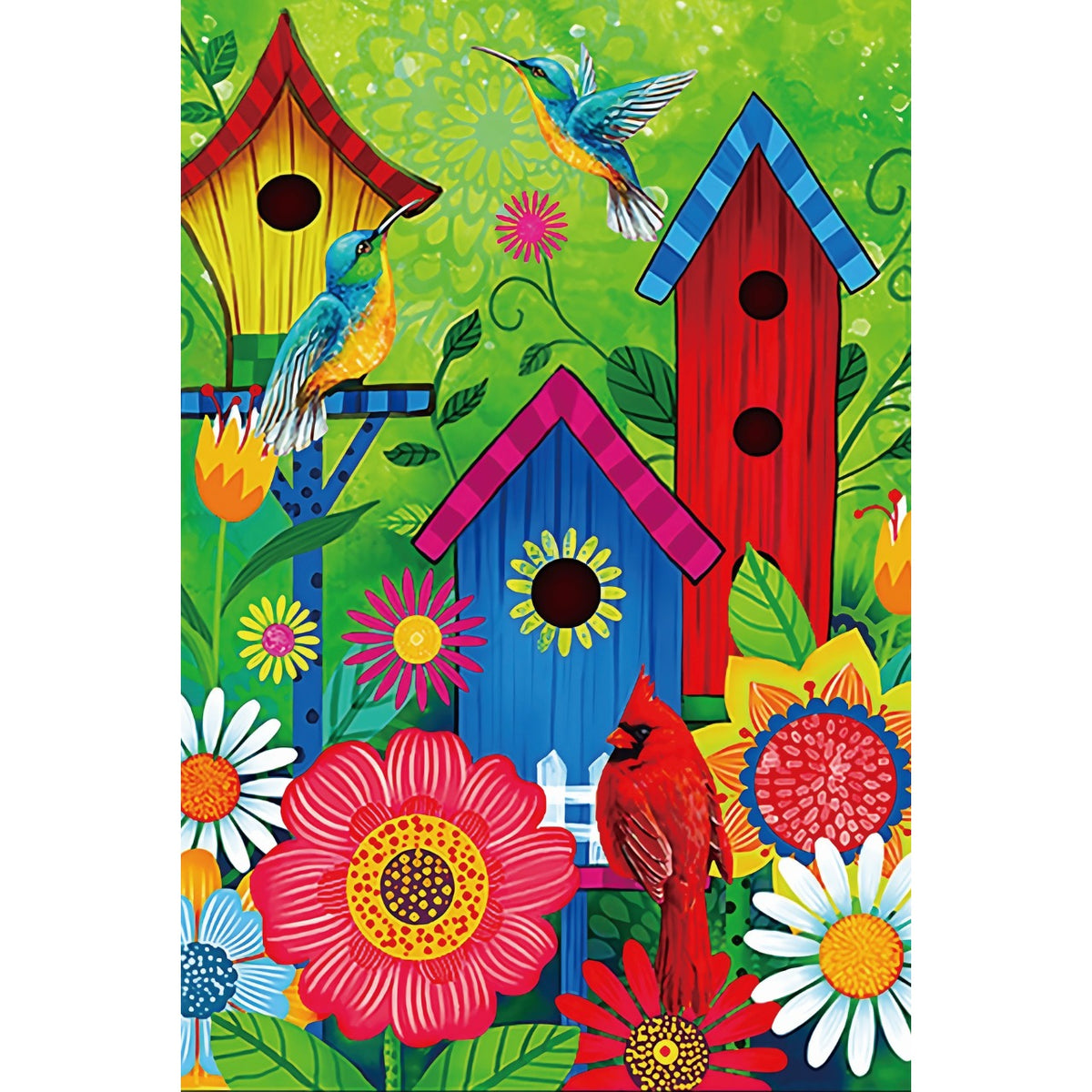 バードハウスと花 ブリキ看板 カラフル ガーデン 北欧風 レトロ インテリア 壁飾り 雑貨