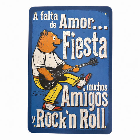 レトロ ブリキ看板 Rock and Roll Bear 20×30cm