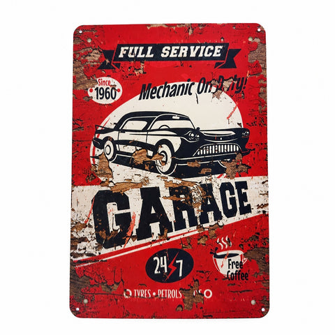レトロ ブリキ看板 GARAGE SERVICE 20×30cm