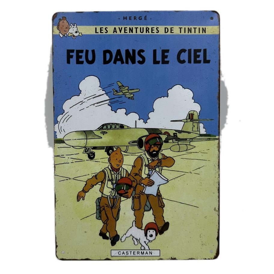 レトロ ブリキ 看板 タンタンとミルゥ FEU DANS LE CIEL