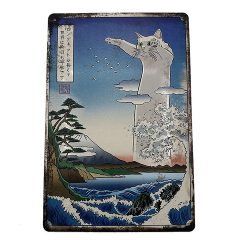 猫 和風 浮世絵 ブリキ 看板 アート インテリア