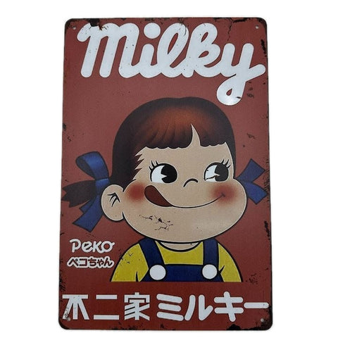 ペコちゃん ブリキ看板 ミルキー レトロ 縦型 おしゃれ 壁飾り デコレーション 雑貨