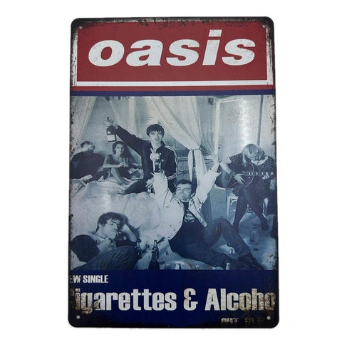 ブリキ看板 オアシス Cigarettes & Alcohol レトロ インテリア 雑貨 ビンテージ 壁飾り おしゃれ