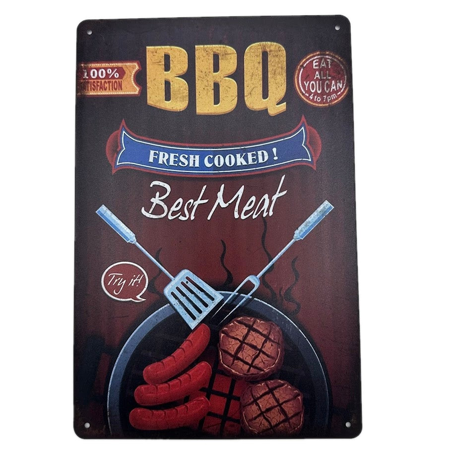 ブリキ看板 BBQ バーベキュー レトロ インテリア キッチンデザイン 壁飾り おしゃれ