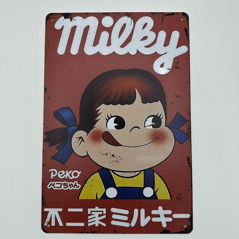 ペコちゃん ブリキ看板 ミルキー レトロ 縦型 おしゃれ 壁飾り デコレーション 雑貨