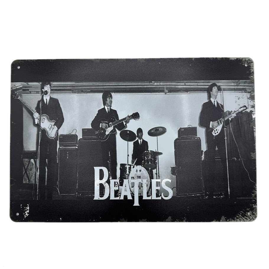 ビートルズ ブリキ看板 THE BEATLES モノクロ ライブ風 音楽 レトロ
