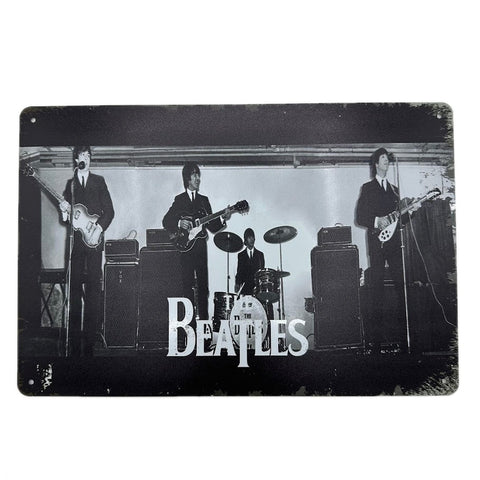 ビートルズ ブリキ看板 THE BEATLES モノクロ ライブ風 音楽 レトロ