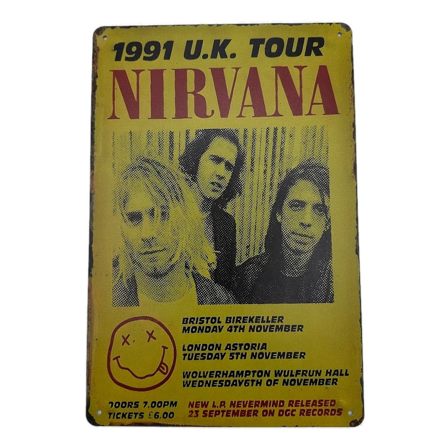 ニルヴァーナ ブリキ看板 NIRVANA UKツアー 1991 NEVERMIND グランジ ロック レトロ