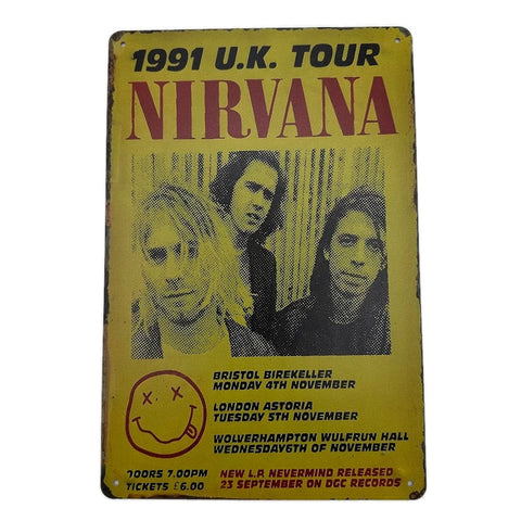 ニルヴァーナ ブリキ看板 NIRVANA UKツアー 1991 NEVERMIND グランジ ロック レトロ