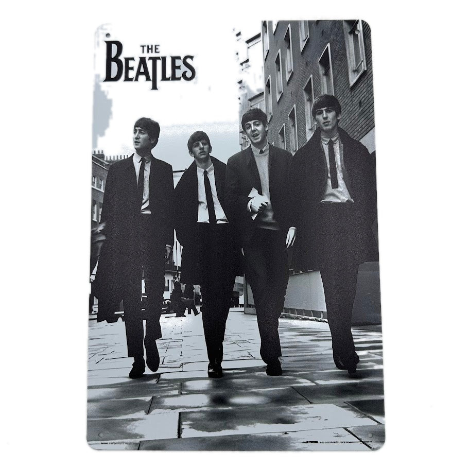 ビートルズ ブリキ看板 THE BEATLES モノクロ ストリート写真 クラシックロック レトロ