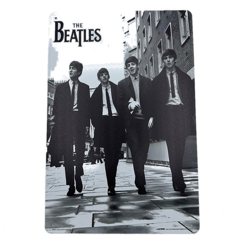 ビートルズ ブリキ看板 THE BEATLES モノクロ ストリート写真 クラシックロック レトロ