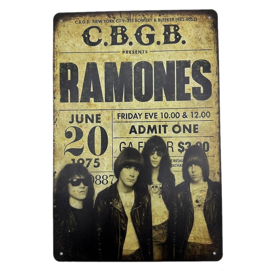 ラモーンズ ブリキ看板 RAMONES CBGB 1975年 パンクロック ライブ告知 レトロ 音楽
