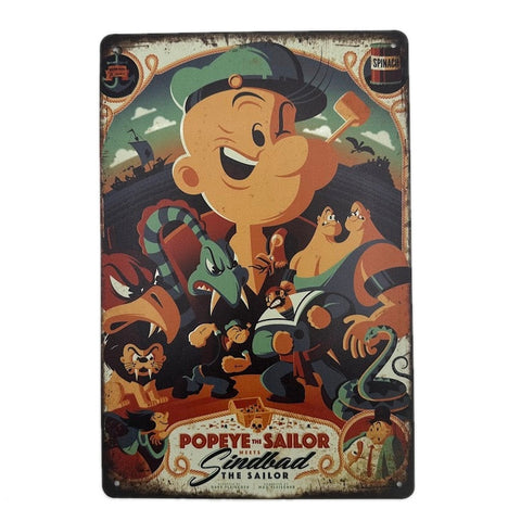 Popeye ブリキ看板 シンドバッドの冒険風 レトロ アニメ ポパイ・ザ・セーラー インテリア雑貨