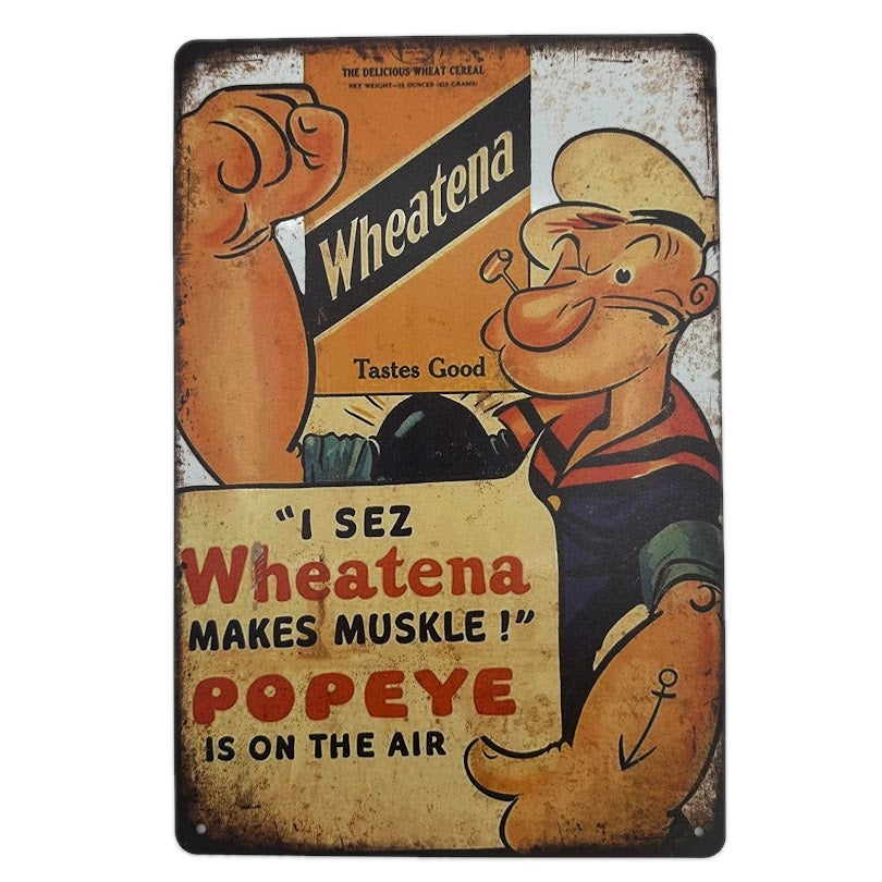 Popeye ブリキ看板 レトロ広告 Wheatenna ポパイ 筋肉 アメリカンヴィンテージ風