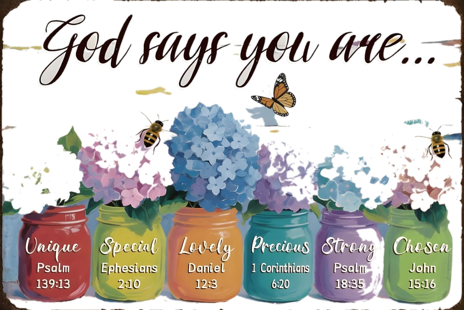God says you are 英語 メッセージ 花瓶 フラワー ブリキ看板 レトロ ナチュラル インテリア 壁飾り 