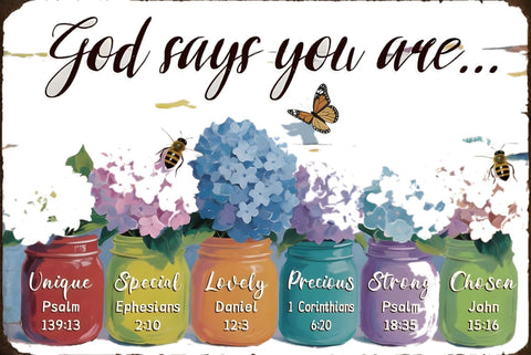 God says you are 英語 メッセージ 花瓶 フラワー ブリキ看板 レトロ ナチュラル インテリア 壁飾り 