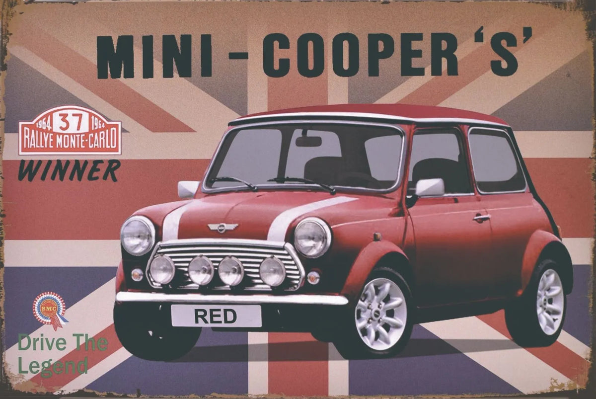 MINI クーパー S ブリキ看板 レトロ 車 英国 モンテカルロ