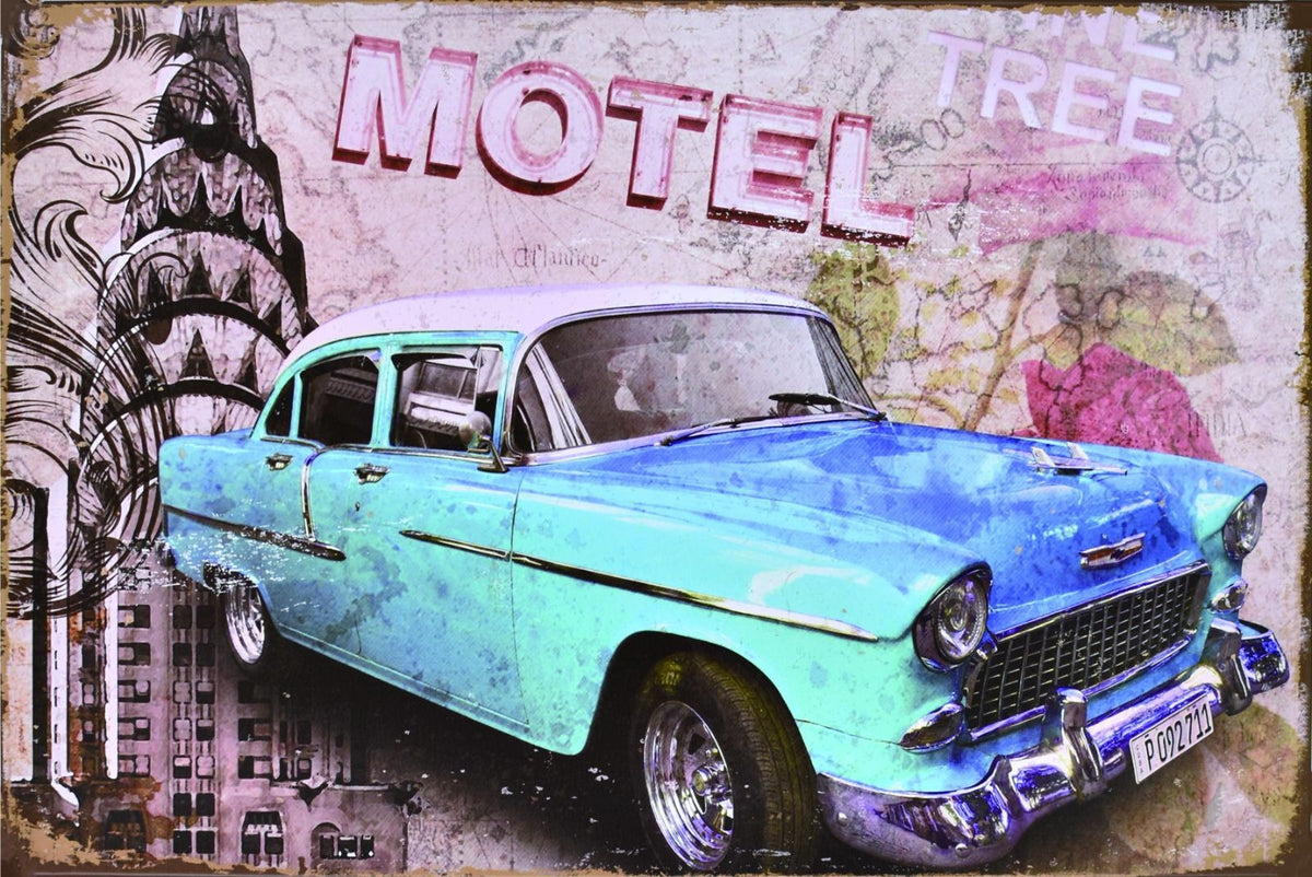 クラシックカー モーテル アメリカン ヴィンテージ カーデザイン ブリキ看板