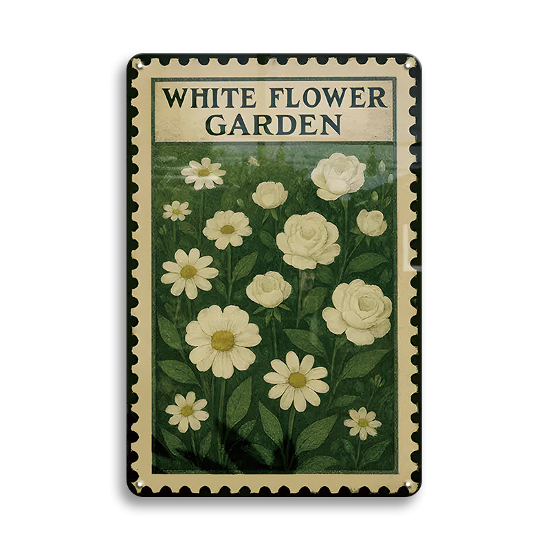 ブリキ看板 レトロ 花 ガーデン 壁飾り インテリア おしゃれ ビンテージ ディスプレイ WHITE FLOWER GARDEN