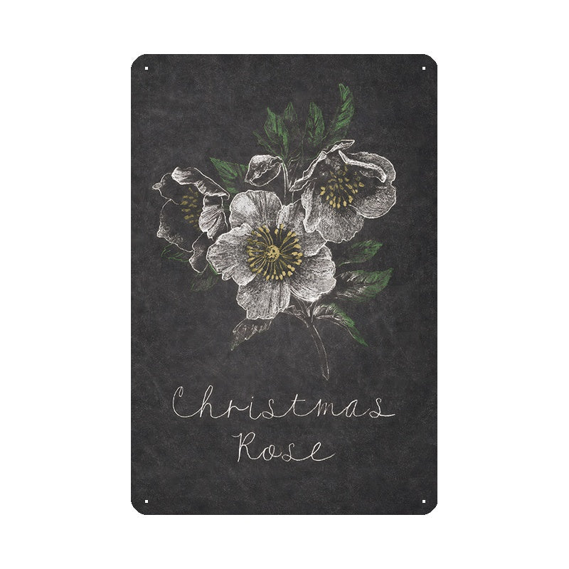 ブリキ看板 クリスマスローズ 花 レトロ インテリア 壁飾り ビンテージ フラワー おしゃれ ディスプレイ