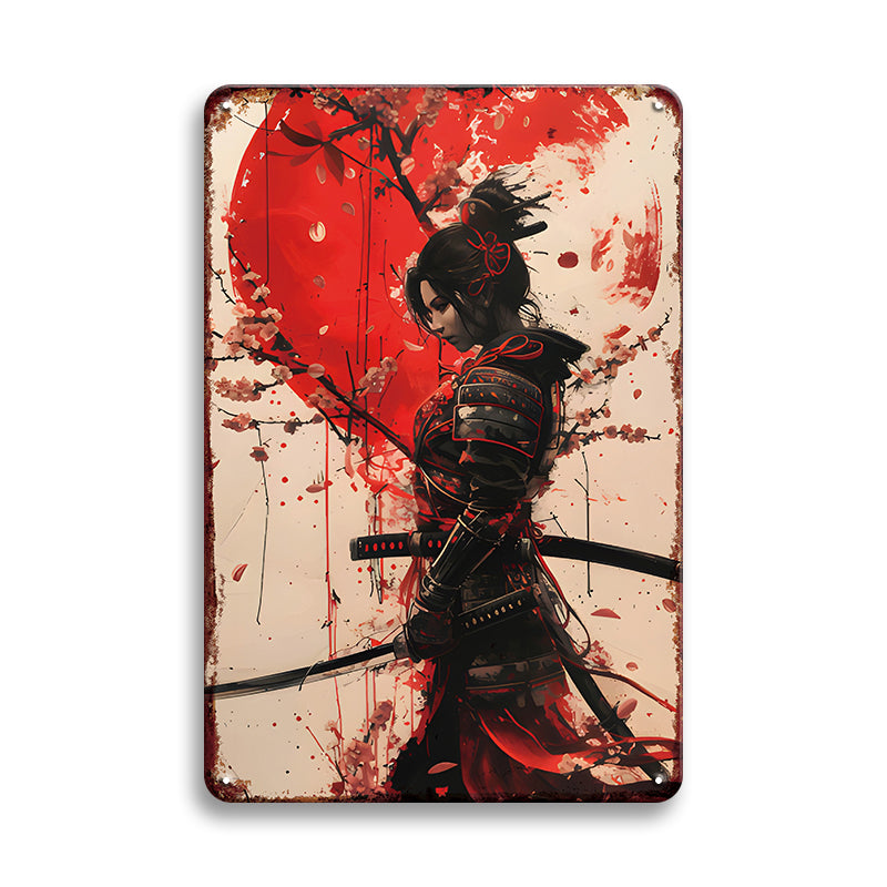 侍 サムライ 和風アート ブリキ看板 日本刀 桜 武士道
