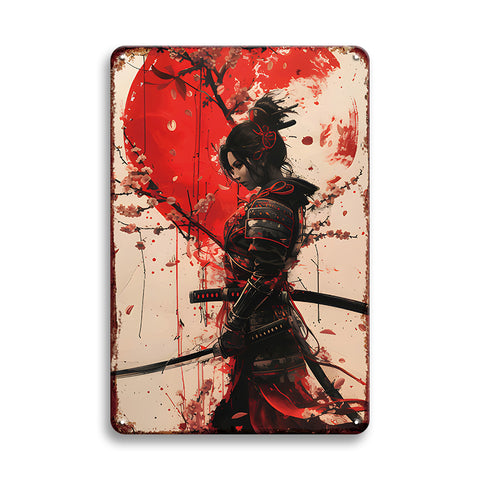 侍 サムライ 和風アート ブリキ看板 日本刀 桜 武士道