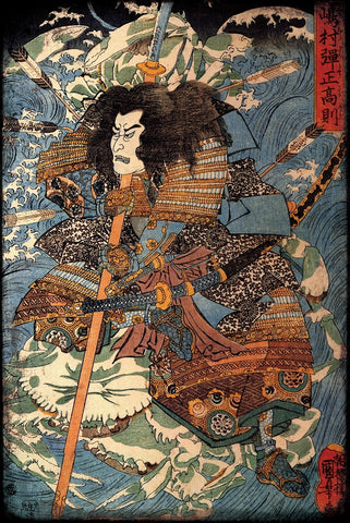 ブリキ看板 歌川国芳 武者絵 浪間に戦う武士 レトロ インテリア 雑貨 コレクション デコレーション 壁飾り
