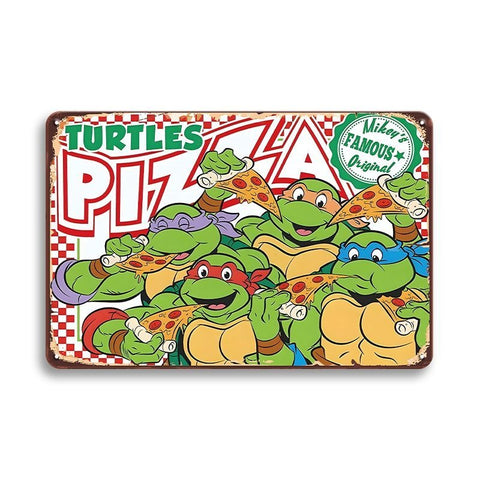 ブリキ看板 タートルズ ピザ TMNT アニメ キャラクター レトロ インテリア 壁飾り
