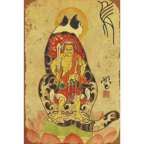 ブリキ看板 猫 不動明王 和風 浮世絵 アート レトロ インテリア 壁飾り