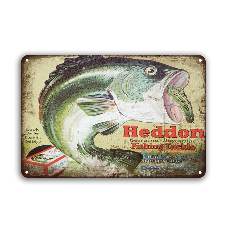 ブリキ看板 Heddon バス フィッシング 釣り ルアー レトロ アメリカン ヴィンテージ インテリア