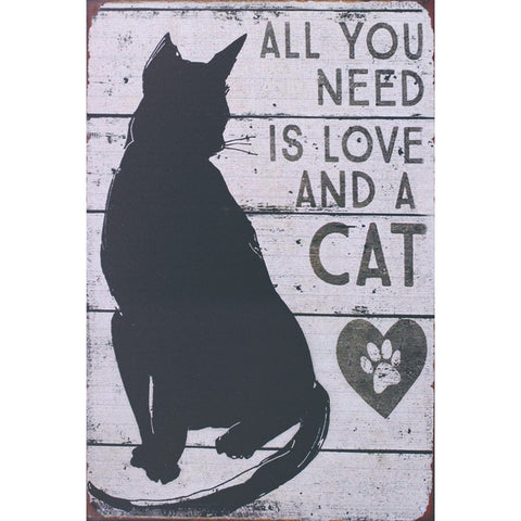 ブリキ看板 猫 CAT ALL YOU NEED IS LOVE シルエット レトロ ビンテージ インテリア 雑貨