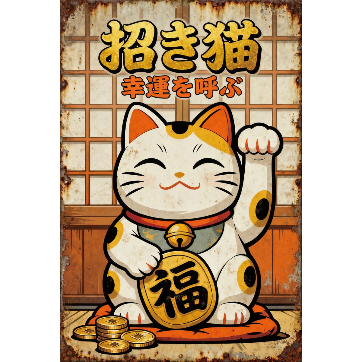 招き猫 ブリキ看板 レトロ インテリア 壁飾り 置物 開運 幸運