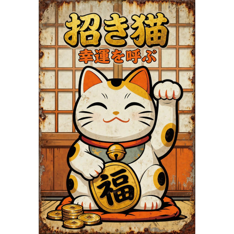 招き猫 ブリキ看板 レトロ インテリア 壁飾り 置物 開運 幸運
