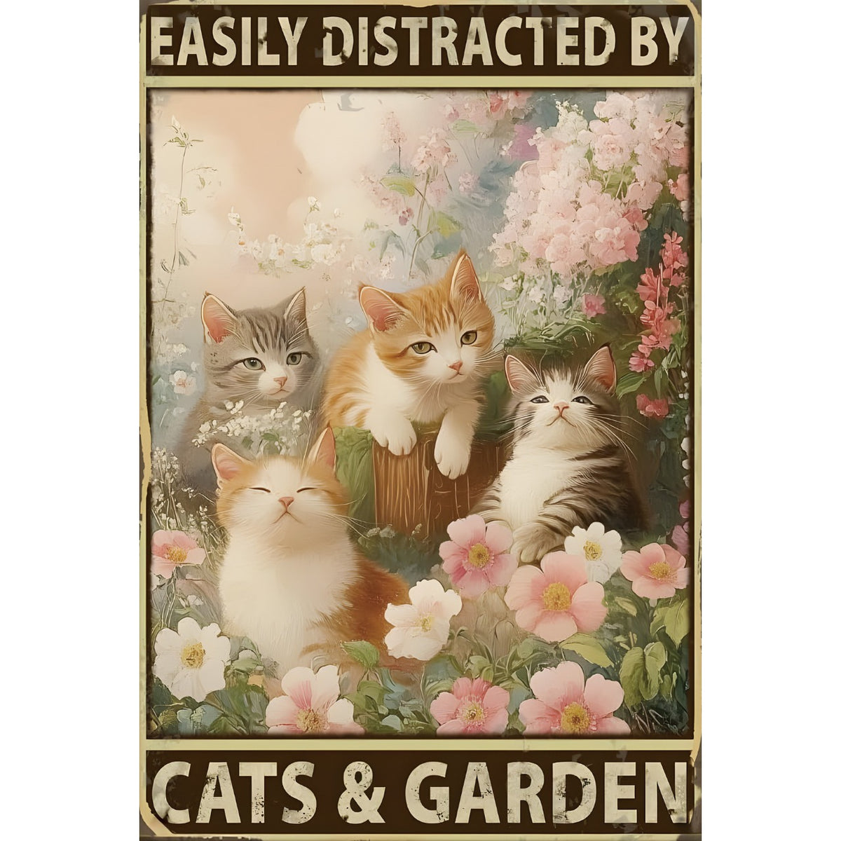 ブリキ看板 レトロ 猫 ガーデン 可愛い インテリア ビンテージ