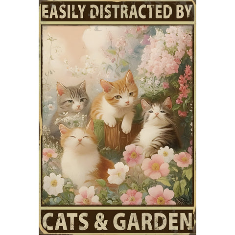 ブリキ看板 レトロ 猫 ガーデン 可愛い インテリア ビンテージ